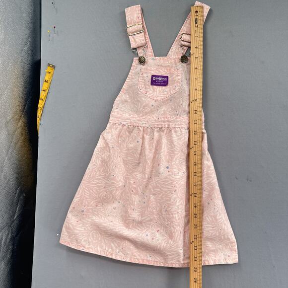 Vintage Oshkosh B’Gosh Jumper Dress Girl 7 Pink Floral Leaf Overall Bibs 90s USA - Picture 15 of 16